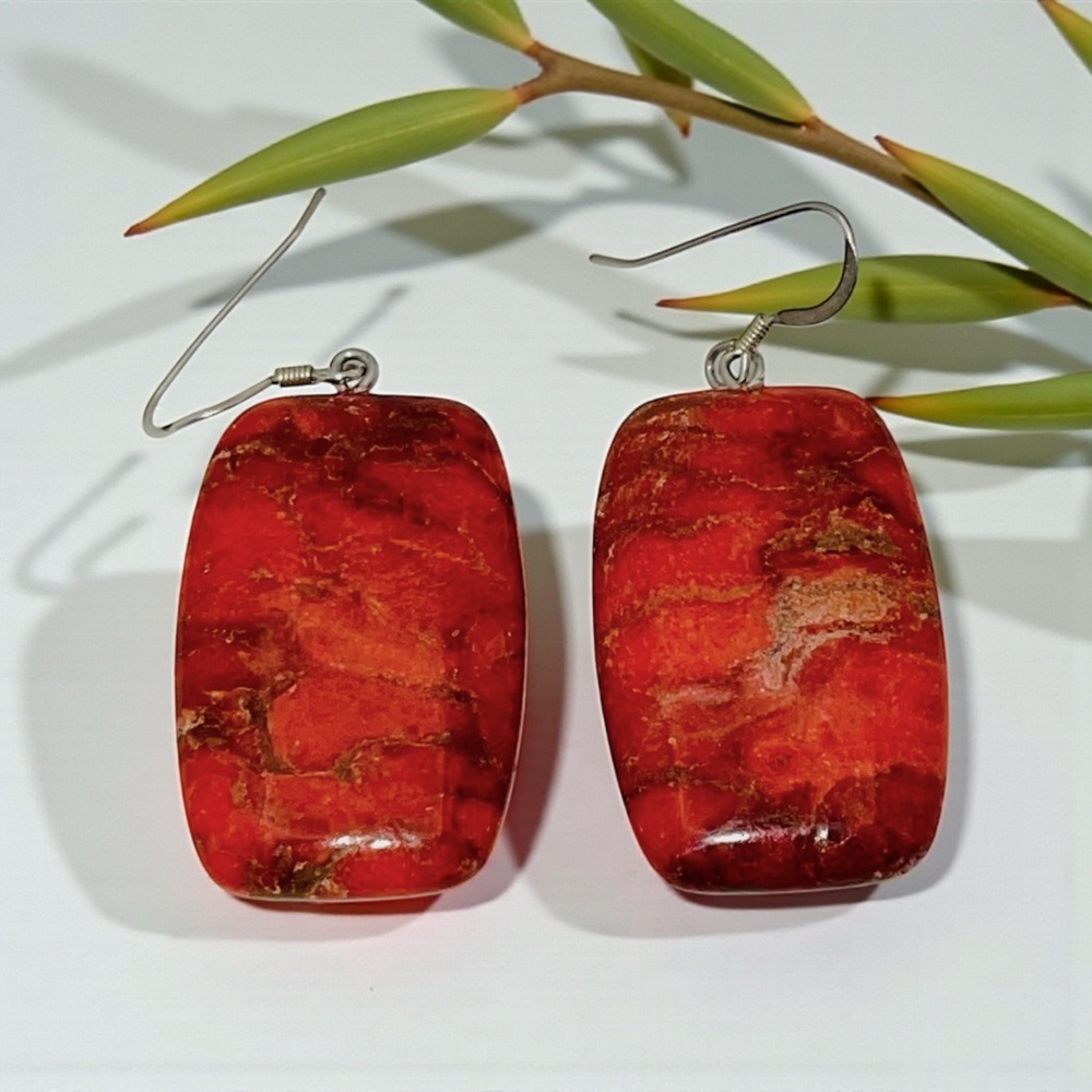 Handcrafted Red Jasper Rectangular Stone Pierced … - image 1